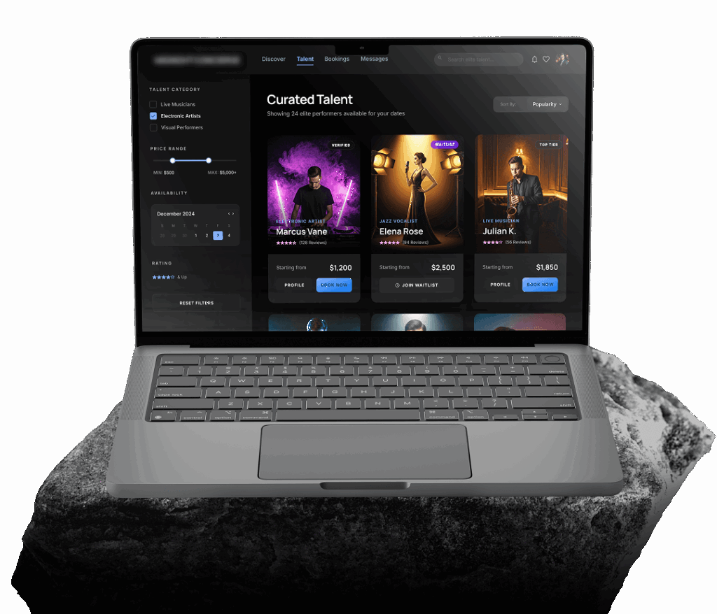 Event booking platform dashboard