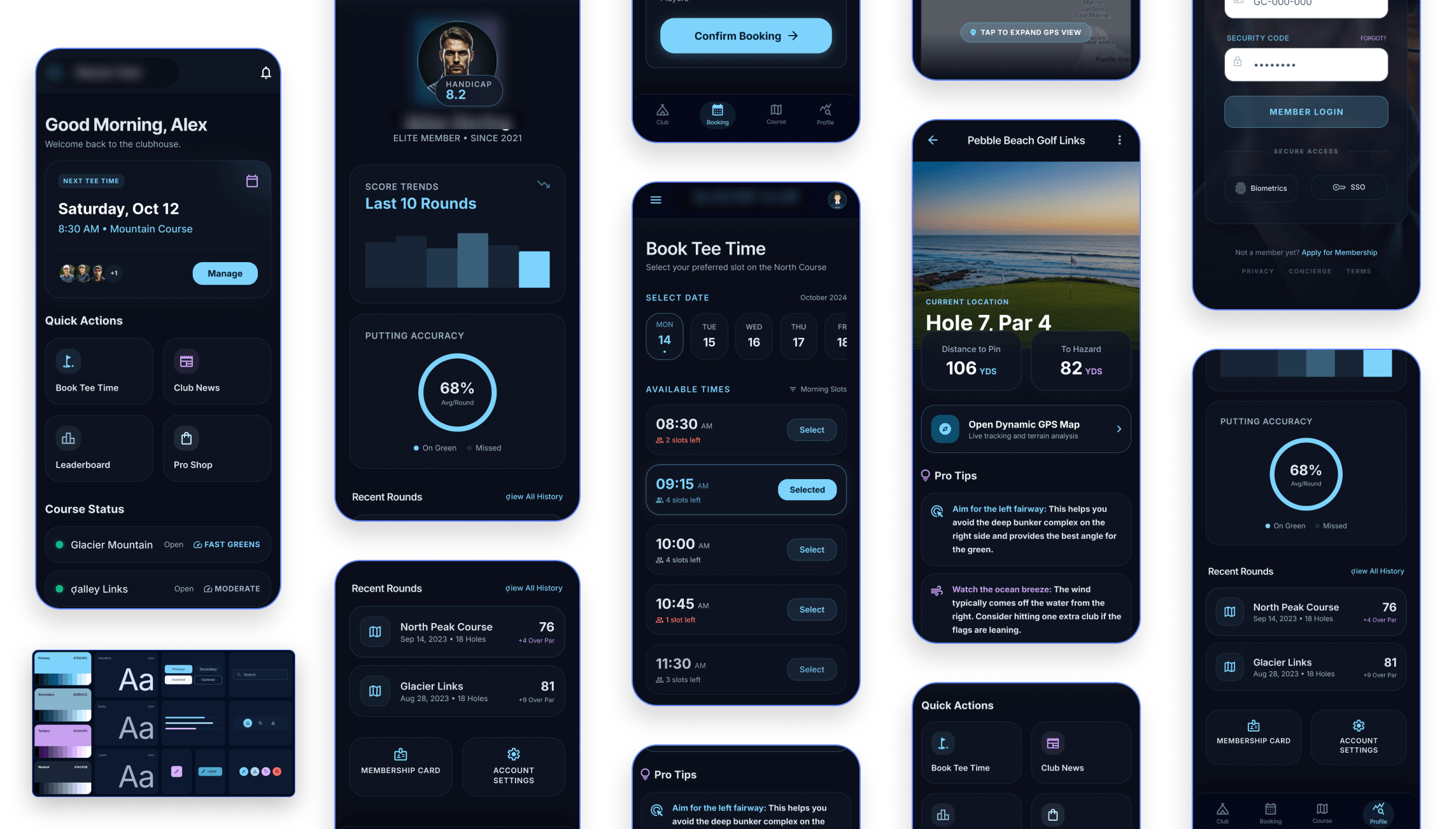 Golf club app UI design