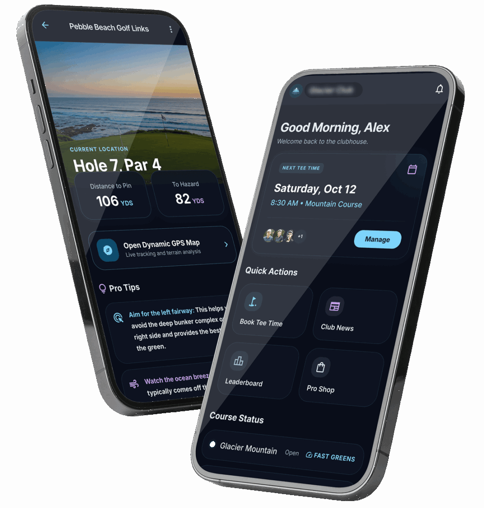 Golf club app dashboard