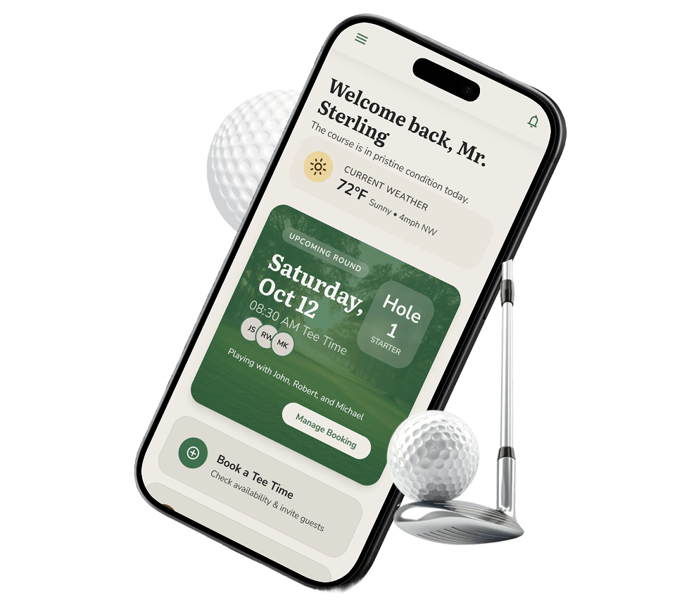Golf club management app dashboard