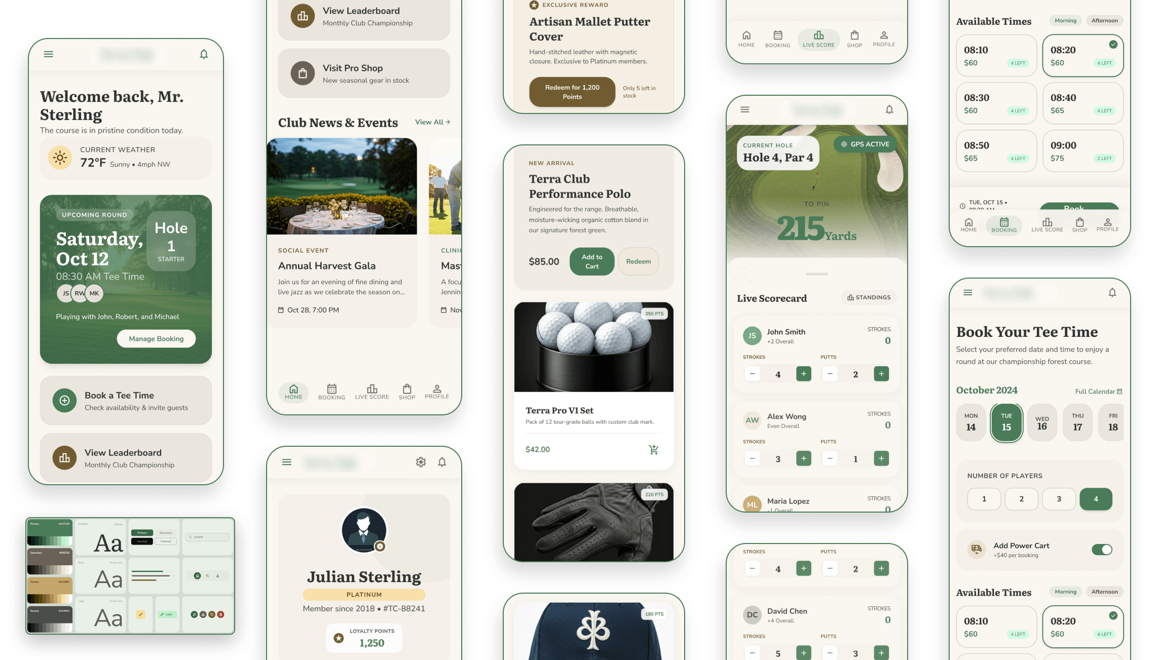 Golf management software UI design