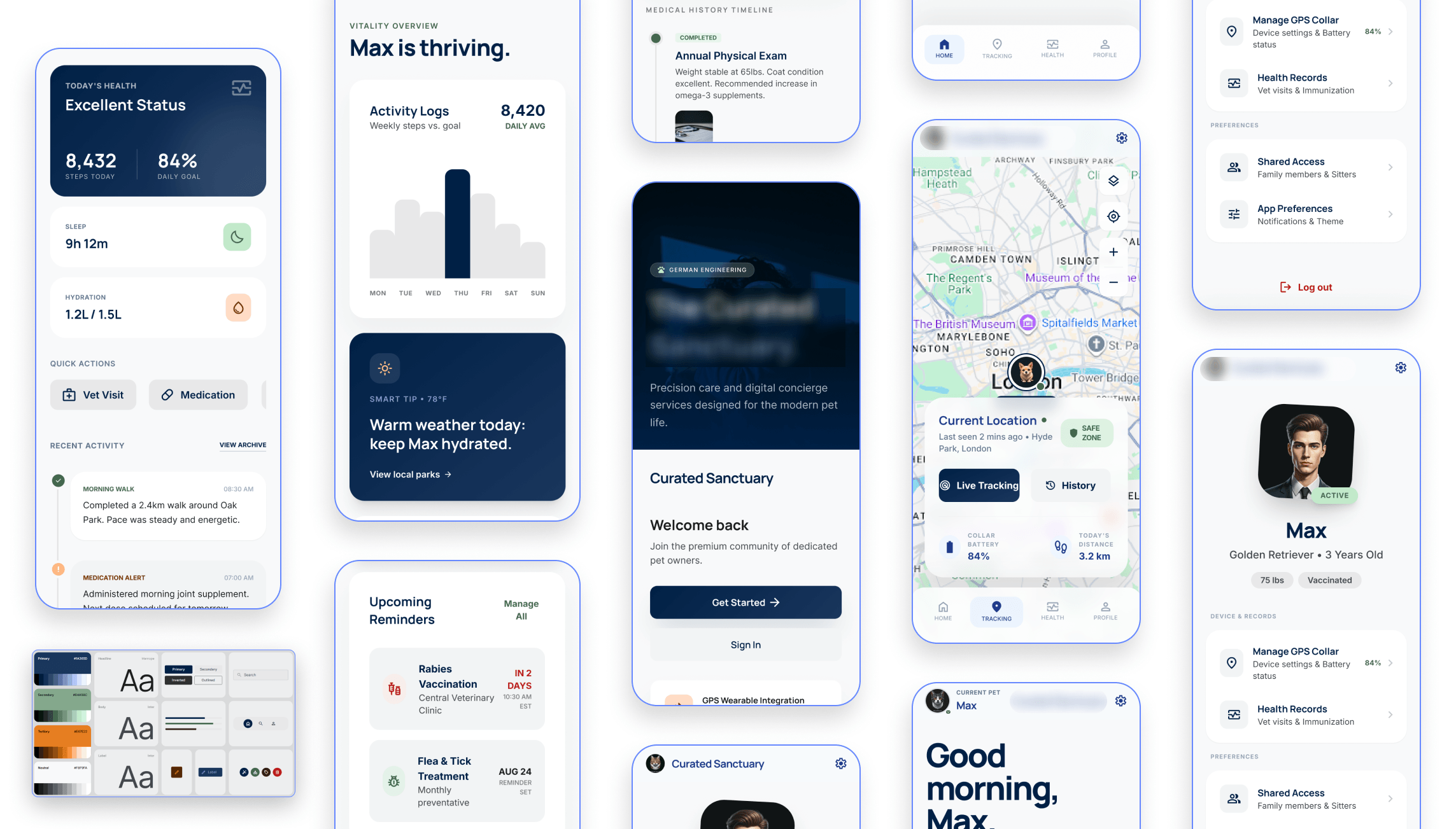 Pet care app UI brand guidelines and design system