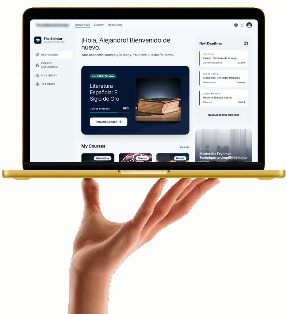 Spanish edtech portal dashboard
